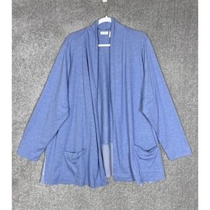 LOGO Lounge Open Front Layered Chiffon Swiss Dot Hem Cardigan Womens 3X‎ Blue